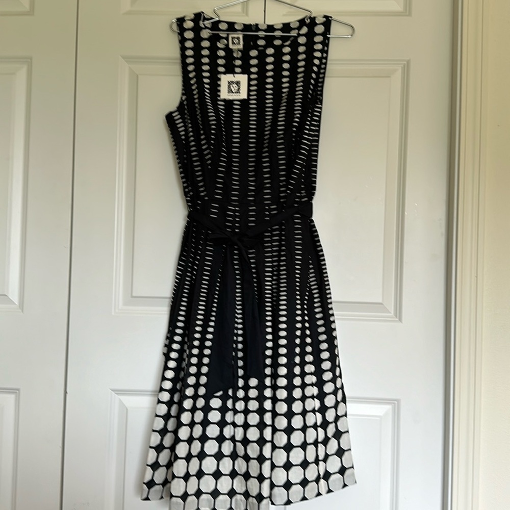 Anne Klein fit and flair dress sz 10 NWT Anne black White ombré Polka Dot Print - Picture 3 of 9